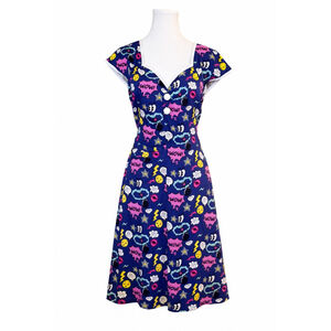 Lady Vintage London Dress XL Blue Pop Art Comic Print Fit Flare Retro